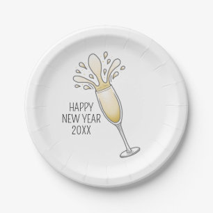New Years Champagne Glass Paper Plate