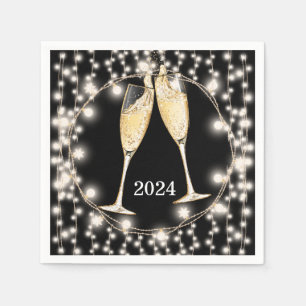 New Years Champagne Glasses Glowing String Lights Napkin