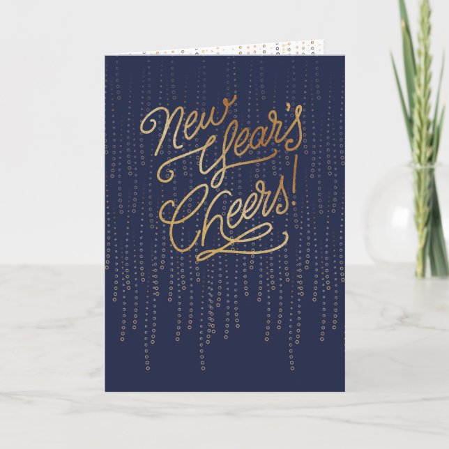 New Years Cheers Bubbles - Midnight Holiday Card (Front)