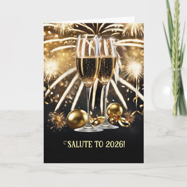 New Years Cheers Salute 2026 Champagne Fireworks  Card (Front)