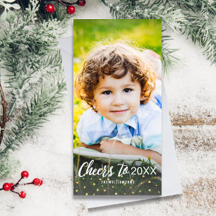 New Year's Cheers To 2018 Gold Confetti Photo Holiday Card