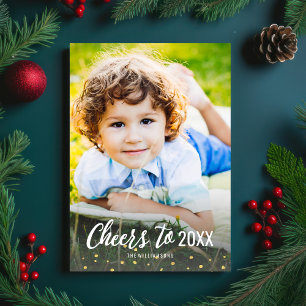 New Year's Cheers To 20XX Gold Confetti Photo Holiday Card
