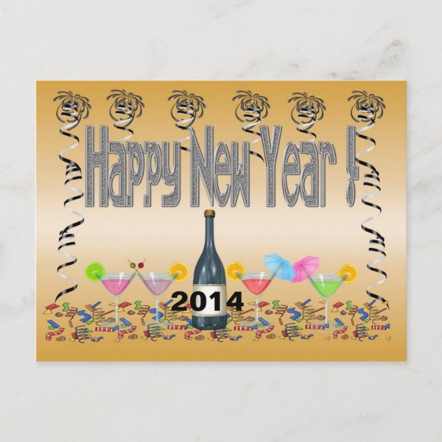 New Year's Cocktails Postcard (Front)