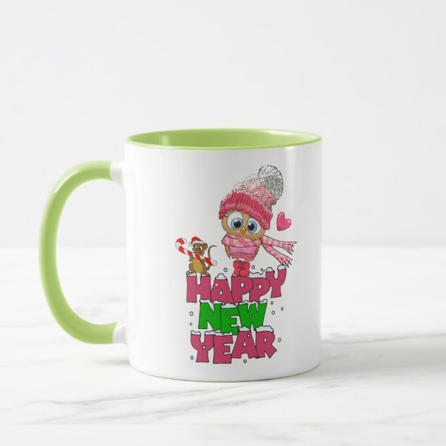 New Year's Cup with Beautiful Owl and Squirrel (Left)
