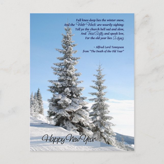 New Year's Day Fir Trees with Tennyson Poem Holiday Postcard (Front)