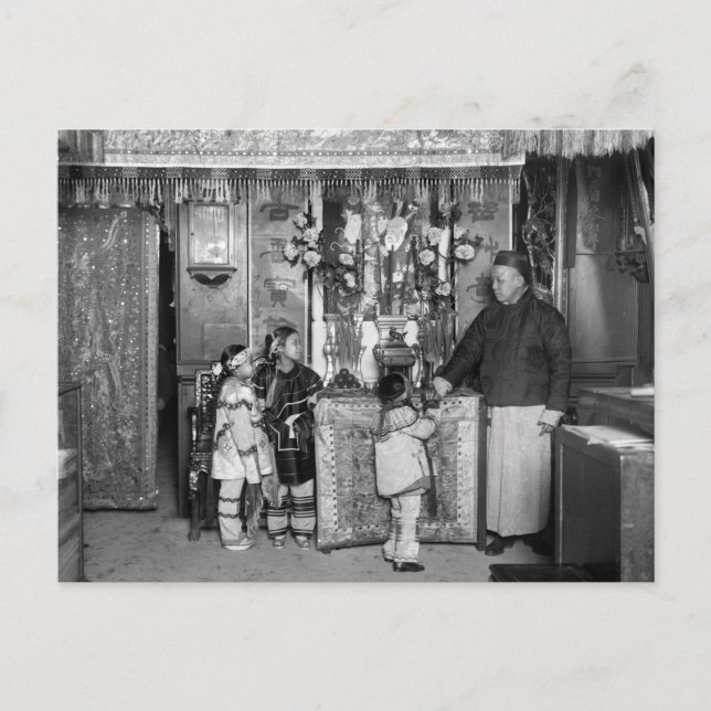 New Year's Day in Chinatown, early 1900s Holiday Postcard (Front)