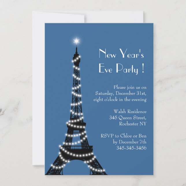 New Year's Eiffel Tower Invitation blue (Front)