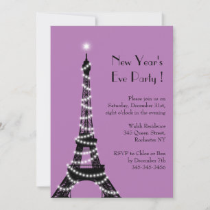 New Year's Eiffel Tower Invitation purple