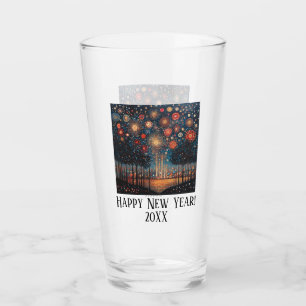 New Years Etched Fireworks Design Custom Stemless Glass