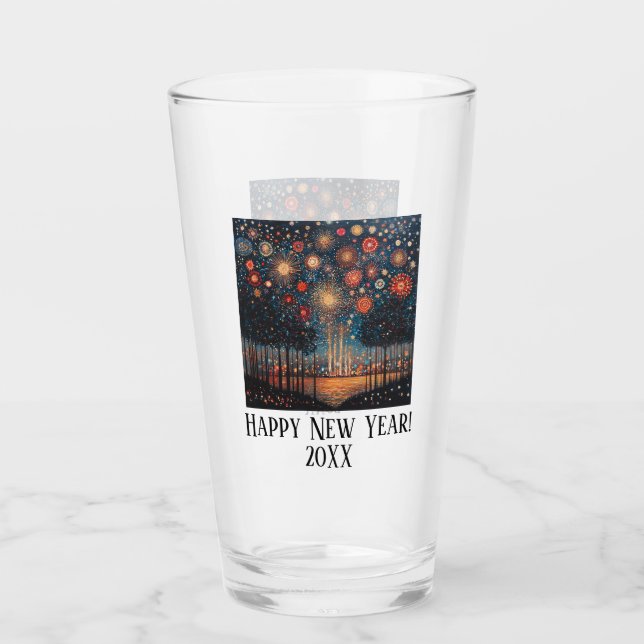 New Years Etched Fireworks Design Custom Stemless Glass (Front)