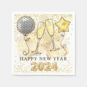 New Year's Eve 2024 Champagne Balloons Glitter Napkin