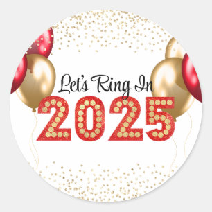 New Year's Eve 2025 Party Red and Gold Marquee  Classic Round Sticker