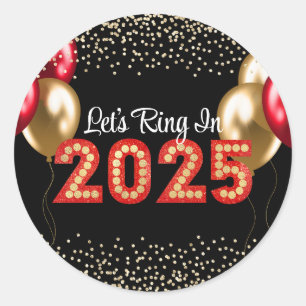 New Year's Eve 2025 Party Red & Gold Marquee Black Classic Round Sticker