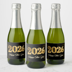 New Year's Eve 2026 Party Gold Glitter Sparkling Wine Label