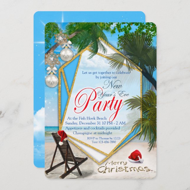 New-Years Eve Beach Party Invitation (Front/Back)