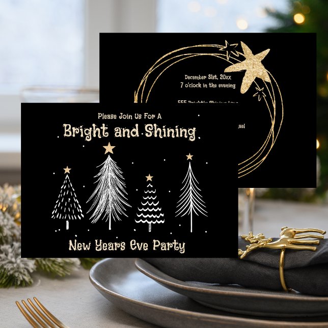 New Years Eve Black and Gold Holiday Party Card (New Years Eve Black and Gold Holiday Party)