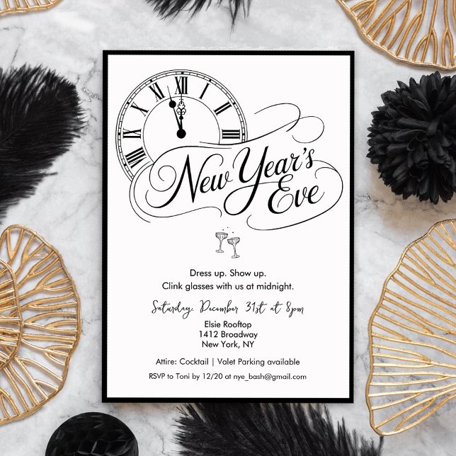 New Year's Eve Black and White Cocktail Party Invitation (Creator Uploaded)