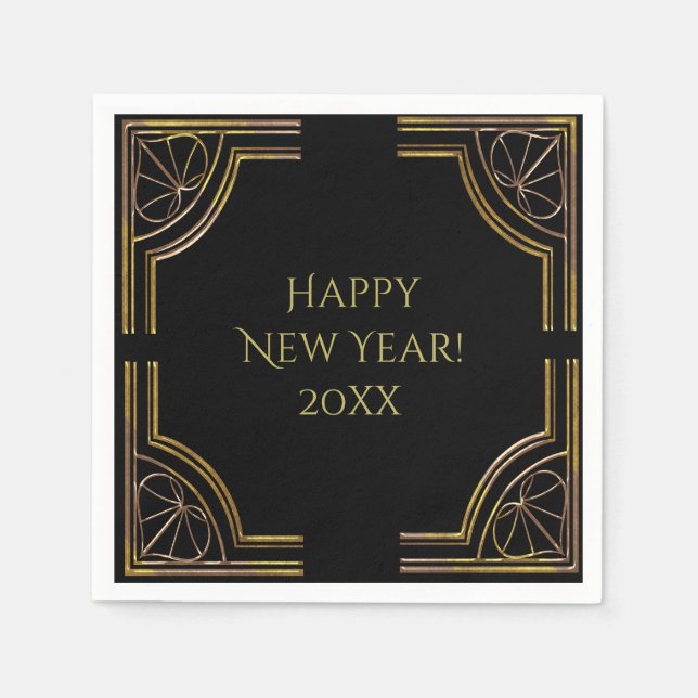 New Year's Eve Black Gold Art Deco Napkin (Front)