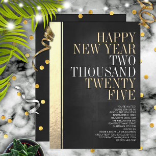 New Year's Eve Black & Gold Metallic Edge Party  Invitation