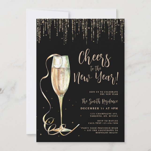 New Years Eve Black & Gold Party Invitation (Front)