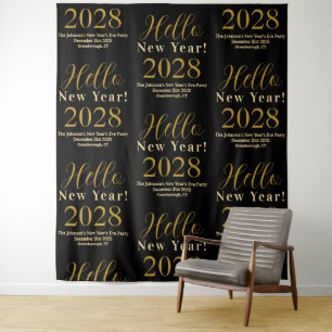 New Year's Eve Black Gold Typography backdrop Tapestry