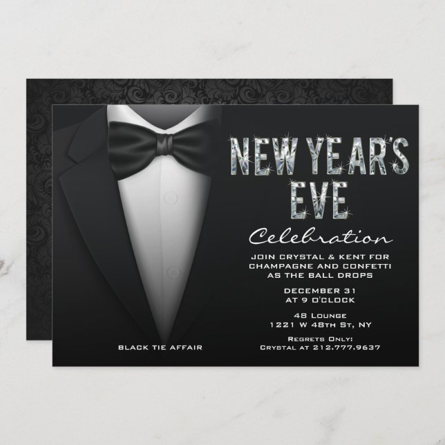 New Year's Eve Bling Tuxedo Invitation (Front/Back)
