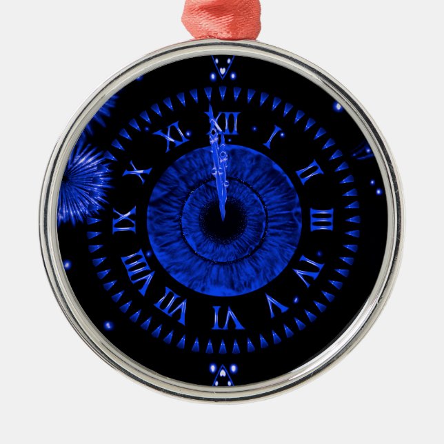 New Year's Eve Blue Iris Clock Metal Ornament (Front)