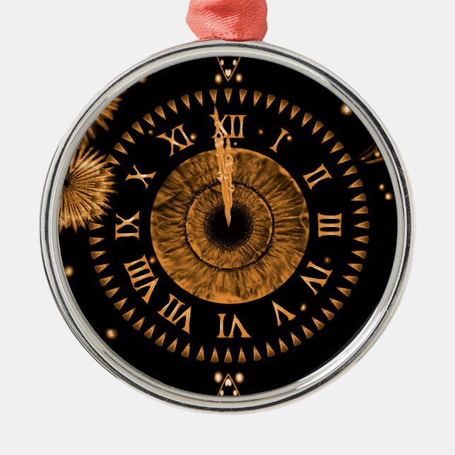 New Year's Eve Bronze Iris Clock Metal Ornament (Front)