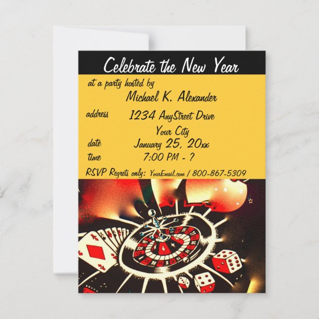 New Year's Eve Casino Theme Party Invitation (Front)