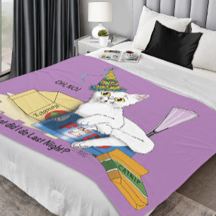 New Years Eve Cat Funny Fleece Blanket