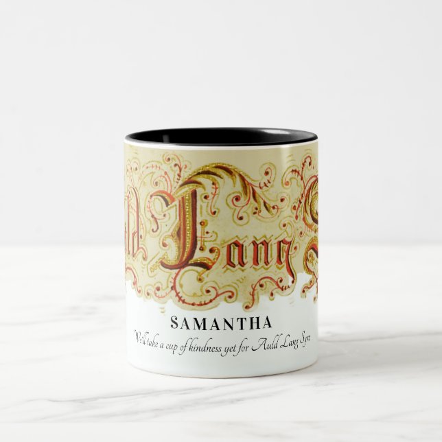 New Year's Eve Celebration Auld Lang Syne Quote Two-Tone Coffee Mug (Center)