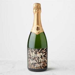 New Year's Eve Celebration Gold Fireworks Photo Sparkling Wine Label