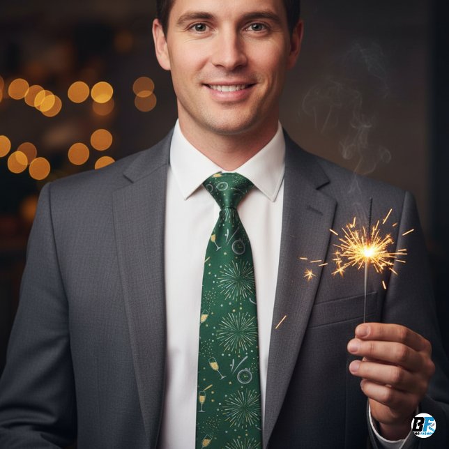 New Year's Eve Celebration Green Gold Fireworks  Tie (Creator Uploaded)