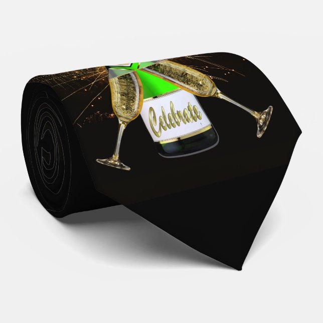 New Years Eve Champagne Bottle Celebrate Necktie (Rolled)