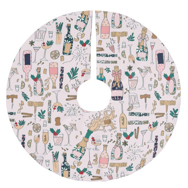 new years eve champagne christmas cocktail wine brushed polyester tree skirt (Front)