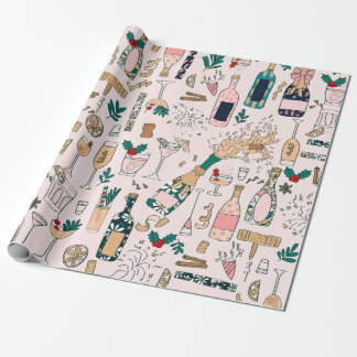 new years eve champagne christmas cocktail wine wrapping paper