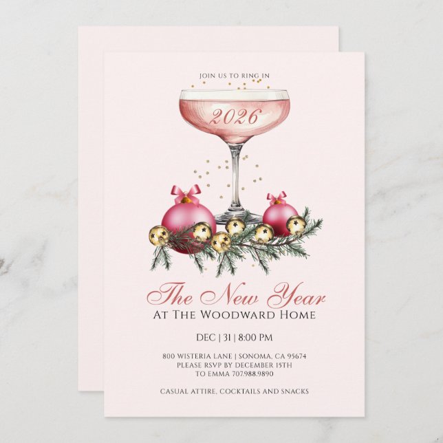 New Year's Eve Champagne Ring In The New Year Invitation (Front/Back)