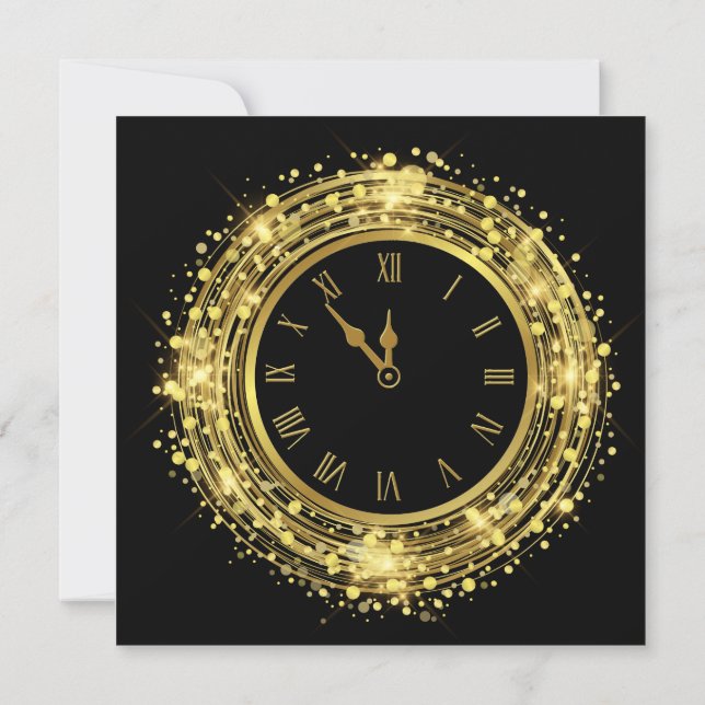 New Year's Eve Clock Glitter Confetti Invitation (Back)