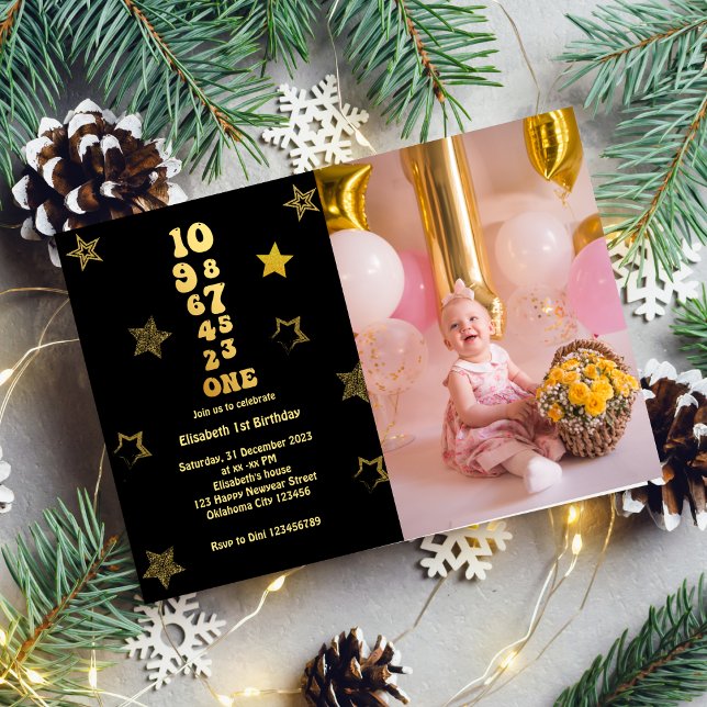 New Year's Eve Countdown 1st Birthday Photo Invitation (Creator Uploaded)