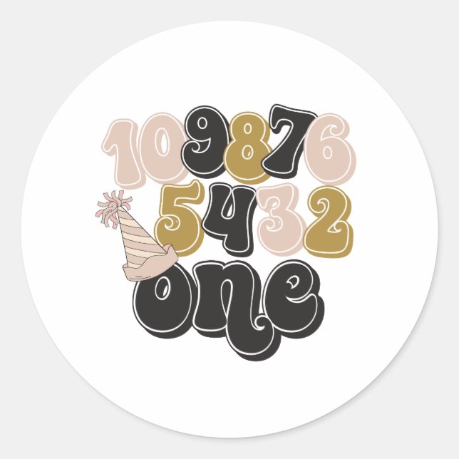 New Years Eve Countdown First Birthday Classic Round Sticker (Front)