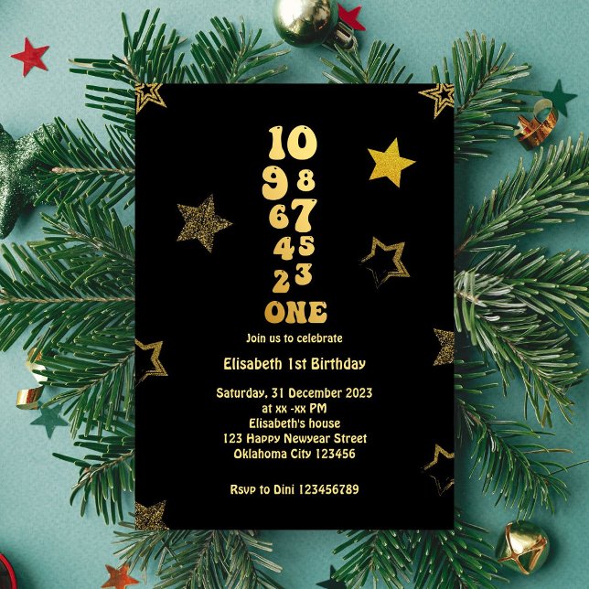 New Years Eve Countdown First Birthday  Invitation (Creator Uploaded)