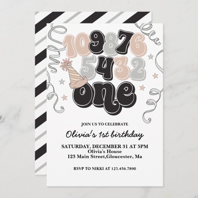 New Years Eve Countdown First Birthday Invitation (Front/Back)