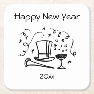 New Years Eve Dated Square Paper Coaster