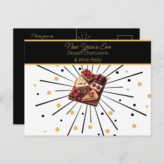 New Year's Eve Dessert Charcuterie & Wine Party Postcard (Front/Back)