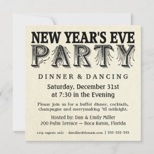 New Years Eve Dinner Party Vintage Invitations