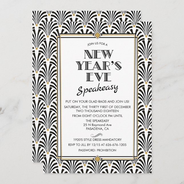 New Year's Eve Gatsby Art Deco Invitation (Front/Back)