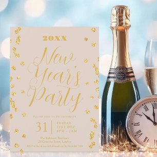 New Years Eve Gold Glitter Confetti Champagne  Invitation