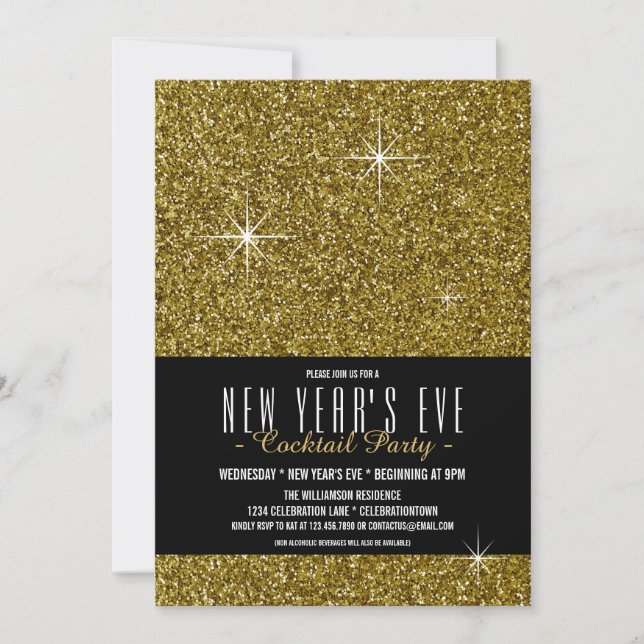 New Year's Eve Gold Glitter Party Invitation (Front)
