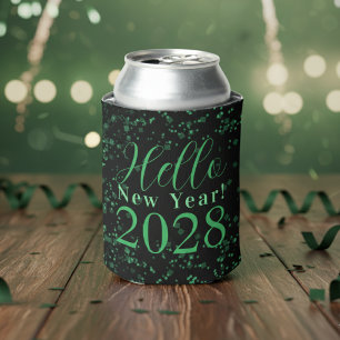 New Year's Eve Green Black Sparkle Party Favor Can Cooler