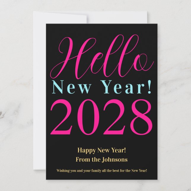 New Year's Eve Happy New Year Black Hot Pink Holiday Card (Front)